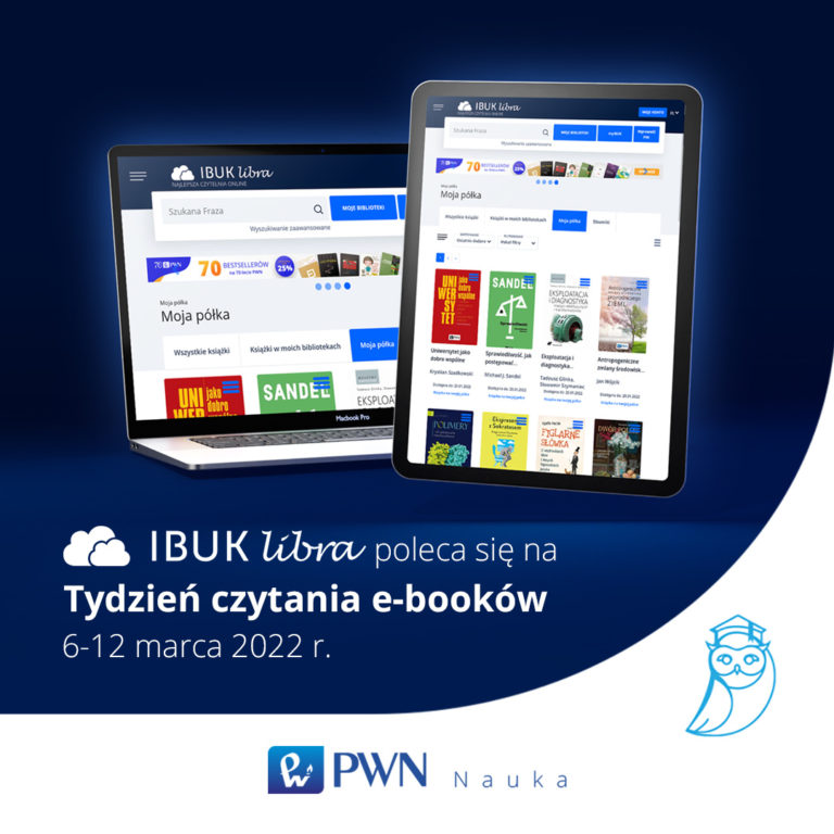 Baner z czytnikiem e-booków i laptopem